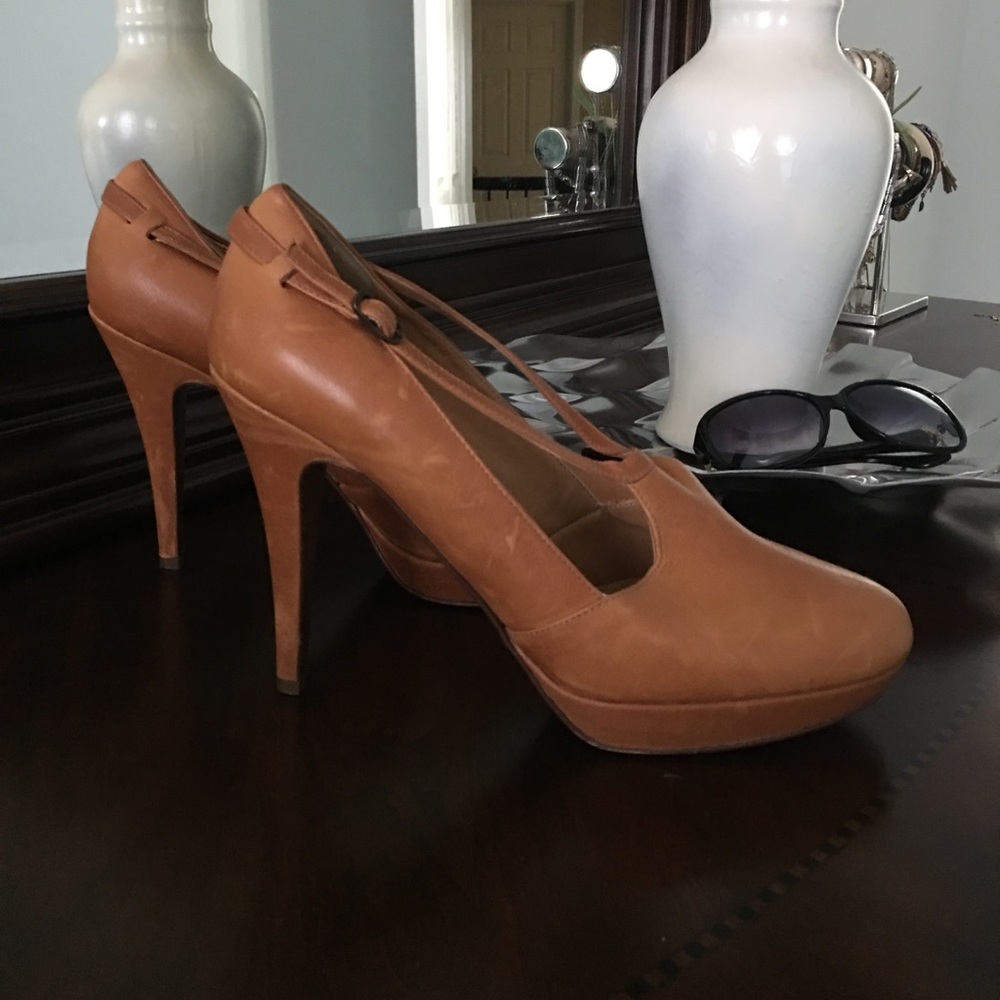 J CREW BROWN LEATHER STILETTO HEELS